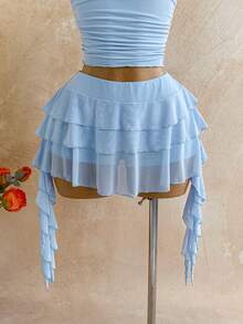 Soleia Women's Vacation Blue Strapless Metal Starfish Bandeau & Lace Mini Skirt 2 Pieces Set Blue Skirt Set Summer Two Piece Set Beach Two Piece Set Summer Skirt Set Summer Spring Valentine's Day Casual Vacation  Beach Wedding Birthday Going Out Elegant Casual Vacation - Multicolor - View 5