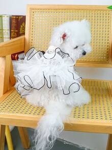 PETSIN 1件宠物服装，刺绣可爱熊猫卡通图案蓬蓬裙，猫狗通用公主风连衣裙 - 黑與白 - 查看 7