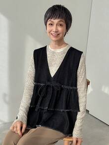 FRIFUL 女士休闲水洗牛仔无袖外套 - 藍色 - 查看 7