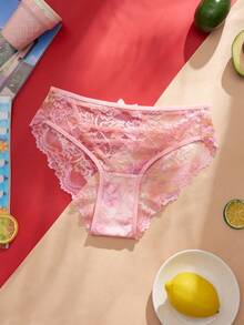 Eraneu Fashionable Sexy Lace Hollow-Out Thong Panties - Pink - View 1