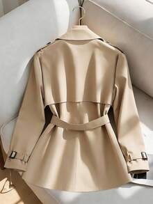 SHEIN Franclia Women's Elegant Collar Belt Double-Breasted Design Trench Coat, Suitable For Spring And Autumn Outings And Dates - Khaki - View 2