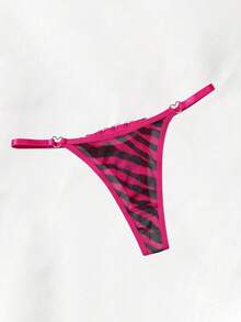 ROMWE Kawaii 1件装女士蕾丝斑马纹丁字裤，柔软透气，适合日常穿着，尺码S-XL可选，四季皆宜。 - 玫紅色 - 查看 1