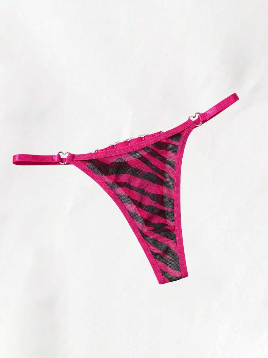 ROMWE Kawaii 1件装女士蕾丝斑马纹丁字裤，柔软透气，适合日常穿着，尺码S-XL可选，四季皆宜。 - 玫紅色 - 查看 1