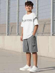 Vacaura 2pcs/Set Teenage Boys' Summer Casual Round Neck T-Shirt And Outdoor Sports Shorts Set - Multicolor - View 2