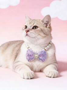 PETSIN 1 Piece Pet Bowknot Pearl Necklace; Adjustable Neck Circumference; Cat Necklace; Dog Necklace; Pet Accessories; Pet Supplies
