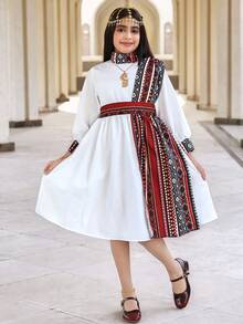Đầm Abaya Ramadan màu trơn, kiểu dáng đơn giản, thoải mái dành cho bé gái tuổi teen, cổ tàu, phối họa tiết. - Nhiều màu - Xem 4
