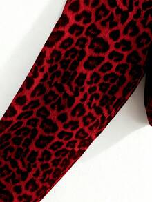 Franclia Áo sơ mi nữ tay dài dáng rộng, họa tiết da báo, đơn giản và dễ phối đồ cho mặc hàng ngày, thích hợp cho mùa thu/đông. - Đỏ - Xem 3