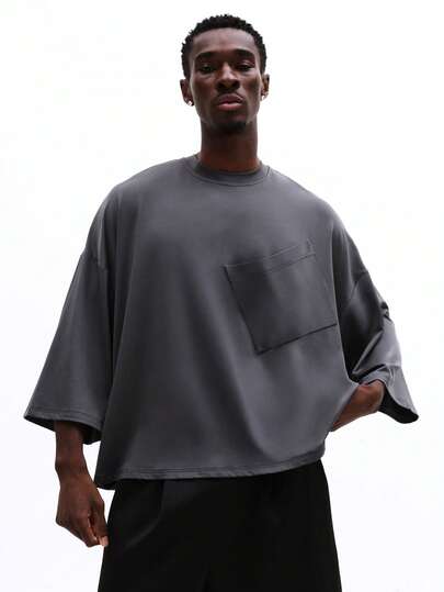 SUMWON Oversized Crew Neck Short Sleeve T-Shirt With Abstract Chest Print Detail For Casual Everyday Wear And Comfortable Loose Fit