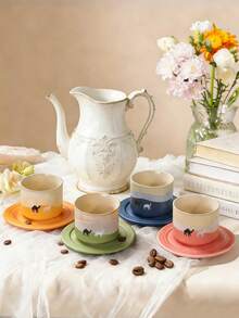 一套骆驼图案陶瓷茶杯碟，渐变色咖啡杯，80毫升浓缩咖啡杯。非常适合下午茶、家庭聚会，也适用于卧室、客厅、书房或咖啡馆等多种场所。 - 彩色 - 查看 10