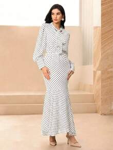 Graceveil Đầm nữ kiểu Pháp, eo cao, thắt eo - trắng - Xem 5