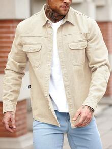 Manfinity Homme Chaqueta vaquera casual de corte slim en color verde militar para hombres - Caqui - Ver 6