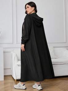 Veilorie 大码纯色简约休闲长袖外套 - 黑色 - 查看 2