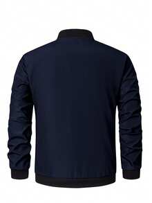 Manfinity Homme Men's Solid Color Minimalist Casual Long Sleeve Jacket - Navy Blue - View 4