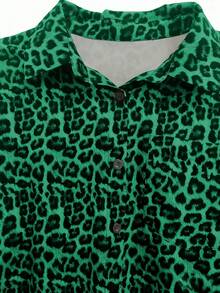 Franclia Camisa holgada de manga larga casual para mujer, con estampado de leopardo, sencilla y versátil para uso diario, otoño/invierno - Verde - Ver 3