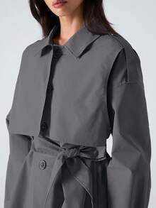 LYSMO Women's Solid Color Fashionable Minimalist Design Trench Coat - Dark Grey - View 4