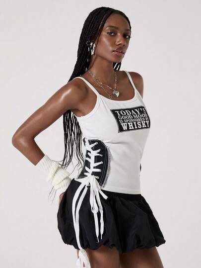 ROMWE Avant Zapatillas deportivas vintage Y2K de mujer con gráficos, chaleco sin mangas con aplicación de letras de color contrastante