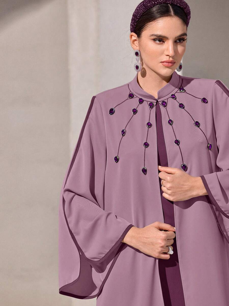 Al Najma Women's Colorblock Minimalist Everyday Arabic Style Dress - Mauve Purple - View 1