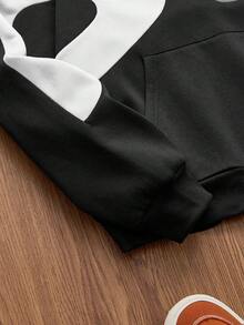 NORVETH 男士针织休闲日常年轻宽松拼接长袖连帽衫，适合秋季、冬季和情侣穿着 - 黑與白 - 查看 8