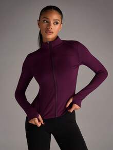 SHEIN BAE Slim-Fit Fitness Workout Running Zipper Stretchy Compression Casual Long Sleeve Yoga Jacket Katseye Weight Loss - Bold Plum - View 5
