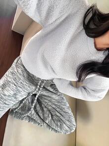 DAZY 2pcs Ink Texture Wide Leg Pants & Knit Pajama Set, Winter Home Wear