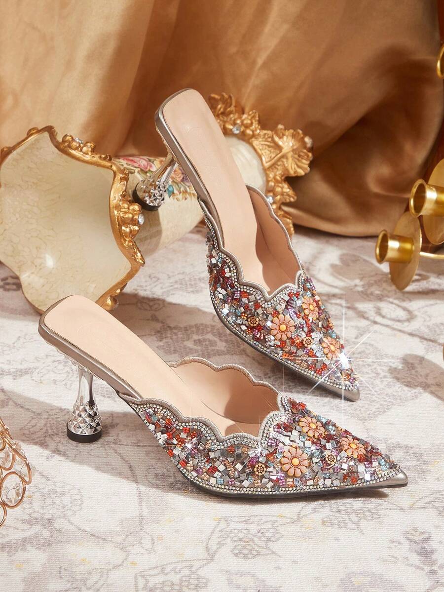 CUCCOO TILAWA 女士时尚派对尖头细高跟水钻高跟鞋 - 灰色 - 查看 1