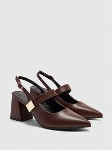 CUCCOO BIZCHIC 女士时尚杏色金属搭扣装饰粗跟鞋，经典简约设计，适合通勤、约会、派对、度假、婚礼等场合。 - 鏽棕色 - 查看 7