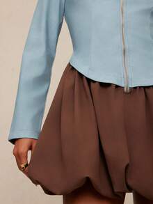 NYA SZN Dress Long Sleeve Pleated Zipper Detail Bubble Skirt Event Club Party Night Out Ibiza Holiday Gyaru Mini Length Fall Winter Statement Festival Carnival Outfits For Women - Multicolor - View 6