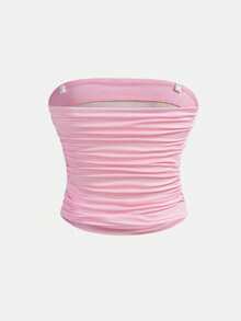 SHEIN Tween Girl Minimalist Comfortable Ruched Elastic Fitted Casual Camisole