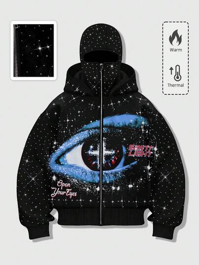 Street Life Sudadera con estampado gráfico y adornos de rhinestone, estilo punk callejero para hombre, otoño/invierno