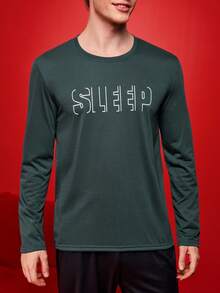 Manfinity Underwear&Sleepwear Basics Black Long Sleeve "SLEEP" Graphic Soft & Comfortable Men's Sleepwear Top