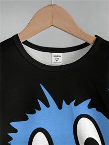 SHEIN Leap Crew Conjunto de dos piezas de verano para niño joven con camiseta de manga corta y pantalón corto informales con impresión de dibujos animados graciosa - Multicolor - Ver 4