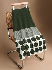 Franclia Elegant Geometric Polka Dot & Striped Long A-Line Knit Skirt, Casual & Versatile For Commuting, Autumn/Winter - Multicolor - View 7