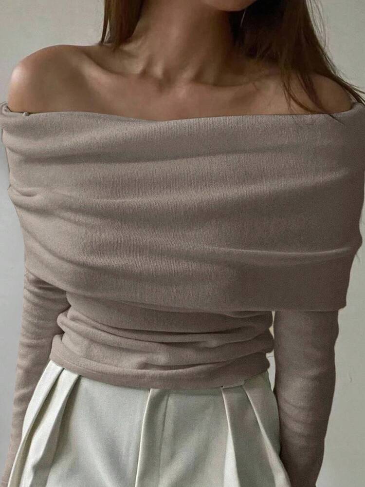 Women's Off-Shoulder Fitted T-Shirt, Autumn/Winter New Arrival