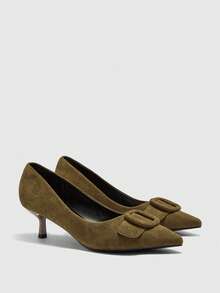 CUCCOO BIZCHIC 女士尖头搭扣设计时尚优雅高跟鞋 - 卡其色 - 查看 7