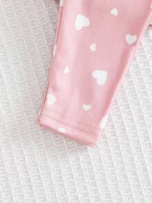 2pcs Young Girl Letter Heart Graphic Bow Knit Soft Crew Neck Long Sleeve Sweatshirt And Elastic Waist Pants Set - Apricot - View 4