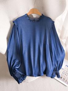 CosyJoli Plus Size Women Casual Solid Color Shirt, Autumn/Winter Spring Women Spring Shirt For Women - Blue - View 3