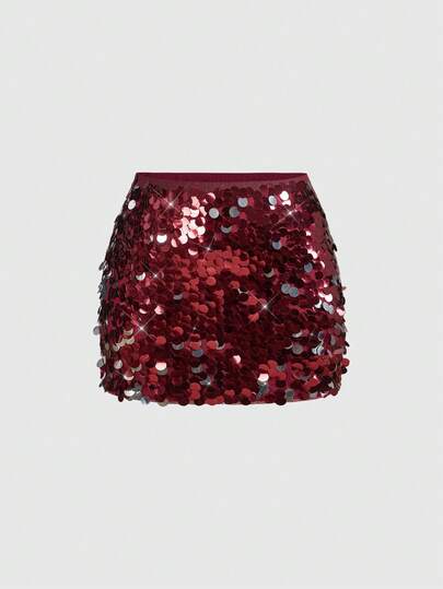 ROMWE Fairycore Plus Size Fashionable Sequin Mini Skirt, Party Style