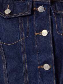 MUSERA Cropped Short Sleeve Washed Denim Top Spring, Girly, Day Outfits, Cute, Casual Sweet Pea - Navy Blue - View 6