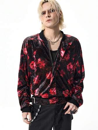 Street Life Chaqueta de terciopelo con estampado floral vintage para hombre, otoño