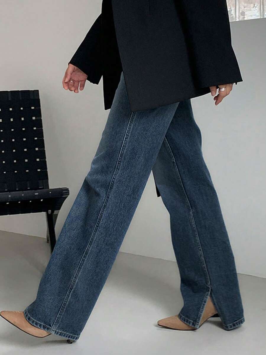 DAZY Classic Retro Washed Side Slit Women's Blue Denim Jeans - Light Wash - View 1