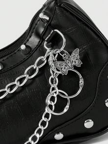 ROMWE Grunge Punk 金属环链蝴蝶斜挎包 - 黑色 - 查看 3