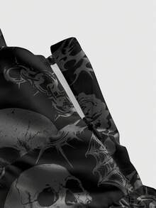 ROMWE Goth 嬉皮哥特恐怖暗黑神秘骷髅玫瑰全印花浪漫波西米亚性感吊带低胸女装 - 黑色 - 查看 3