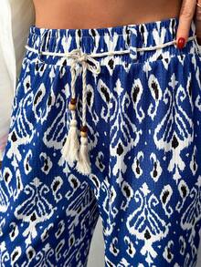 Cloudara Pantalones casuales sueltos con cintura elástica y estampado todo sobre para mujeres, ideales para vacaciones de primavera - Multicolor - Ver 6