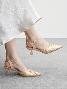 CUCCOO SZL Sapatos femininos de salto alto com bico fino e design vazado, versáteis para uso diário e ocasiões festivas. - Ouro - Ver 1