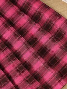 SHEIN ChillGRL Girls' Red Plaid A-Line Skirt, Versatile Casual Skirt, American Collegiate Style - Hot Pink - View 5