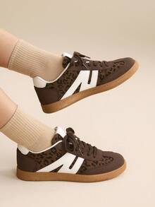 CUCCOO EASI Women's Fashionable Versatile Leopard Print Patchwork Casual Sneakers - Brown - View 7