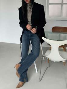 DAZY Classic Retro Washed Side Slit Women's Blue Denim Jeans - Light Wash - View 5