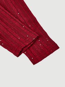 SHEIN MOD 1pc Plus Size Women Off Shoulder Glitter Long Sleeve Fashion Dress Valentine's Day Outfit