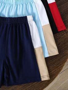 SHEIN Set de 2 piezas: Conjunto cómodo y lindo para niño pequeño: Camiseta de manga corta con bloqueo de color y estampado en inglés + Pantalones cortos a juego. Disponible en 3 opciones de color elegantes. Ideal para jugar, salir o uso diario - Tela cómoda, diseño fácil de poner y quitar, perfecto para los talla grande pequeños. - Multicolor - Ver 5