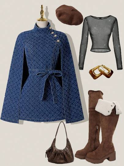 SHEIN MOD Chaqueta capa/chal vaquera adelgazante para mujer, nueva llegada